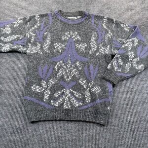 Vintage Zeppelin Sweater Mens Small* Gray Purple Nature Knit Pullover 90s